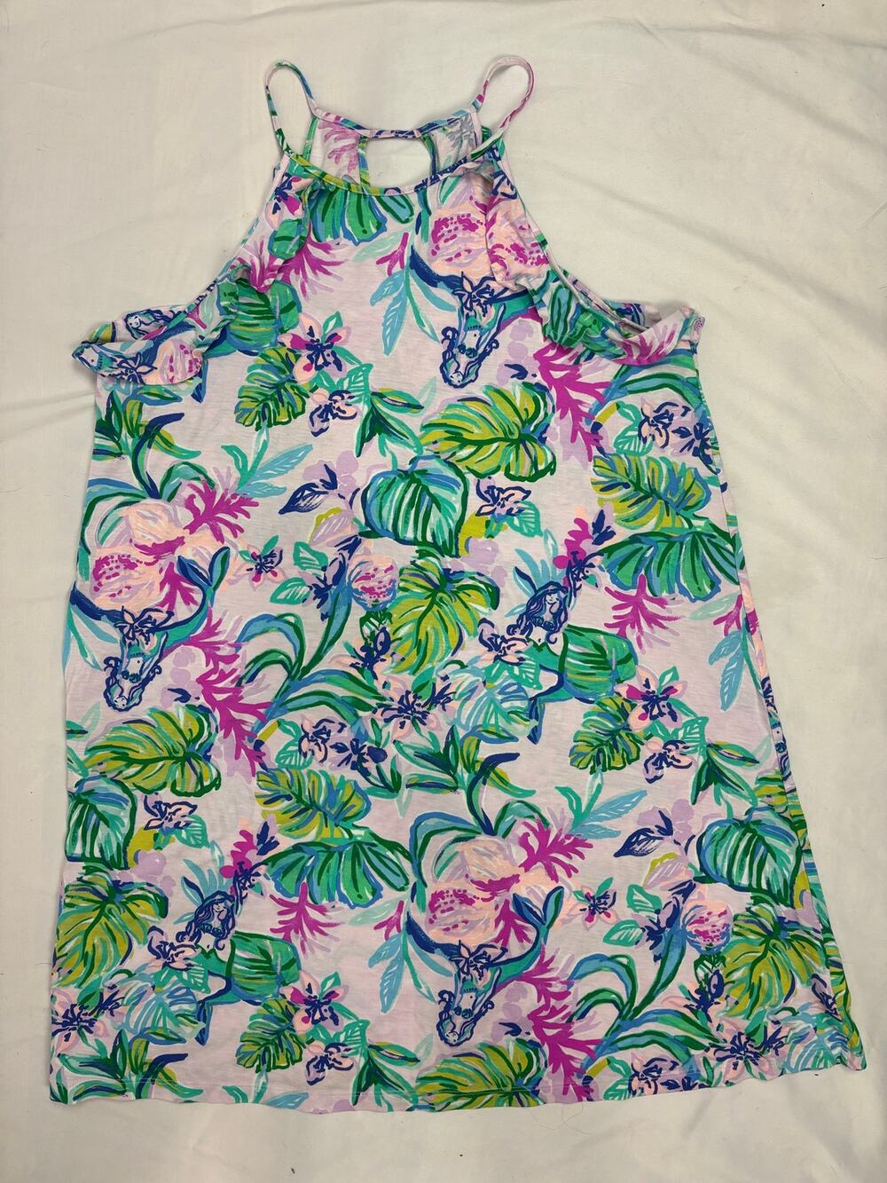 Lilly Pulitzer Billie Ruffle Dress Size Large Mermaid in the Shade Pink Green